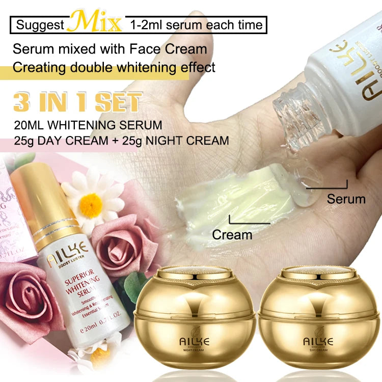 AILKE Whitening Skin Care Set, Reduce Wrinkles, Dark Spots, Even Skin Tone, Women Beauty Cosmetics for All Skin Types